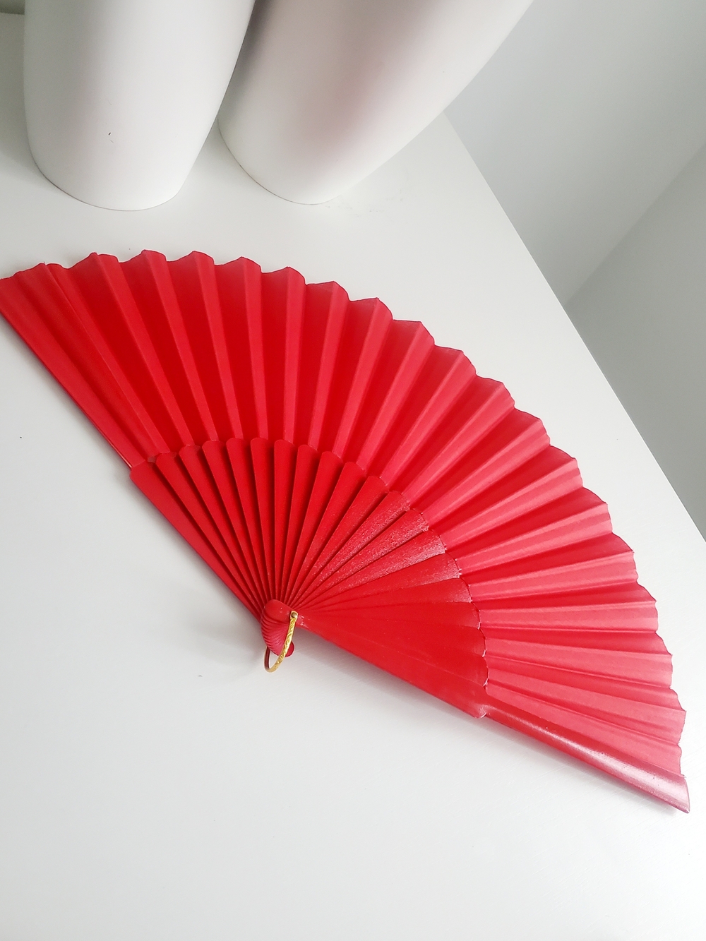 Authentic Spanish Red Fabric Folding Hand Fan 32cm NIB